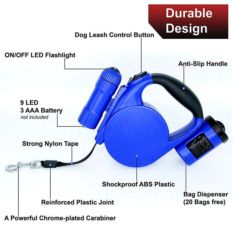 Nightwalk 4.5M Led Light And Waste Bag Dispenser Retractable Dog Leash-2