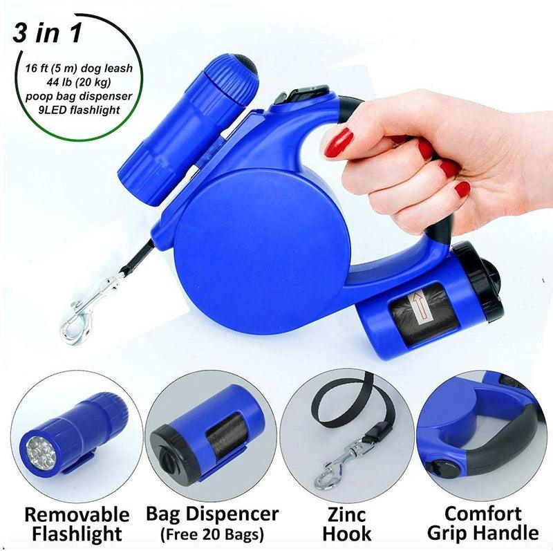 4.5-meter LED retractable dog leash with waste bag dispenser