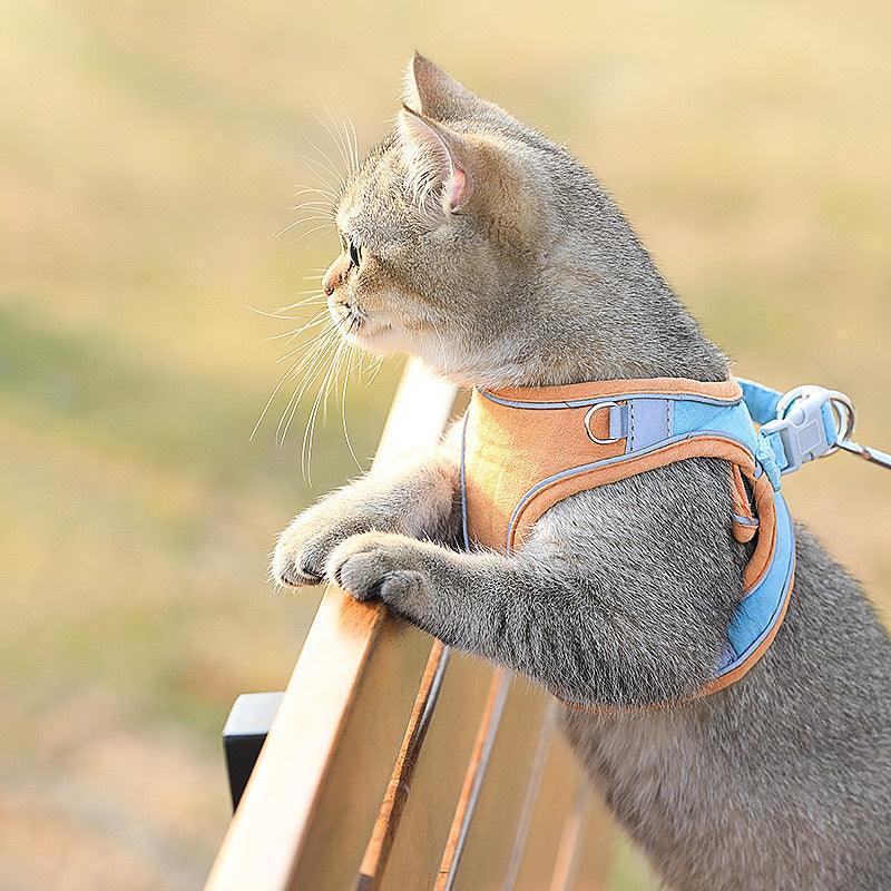 Breathable adjustable cat harness vest for outdoor walks