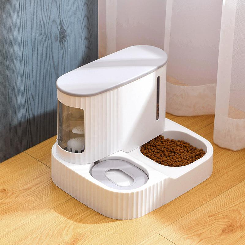 2-in-1 automatic cat fountain and feeder for scheduled feeding and fresh water