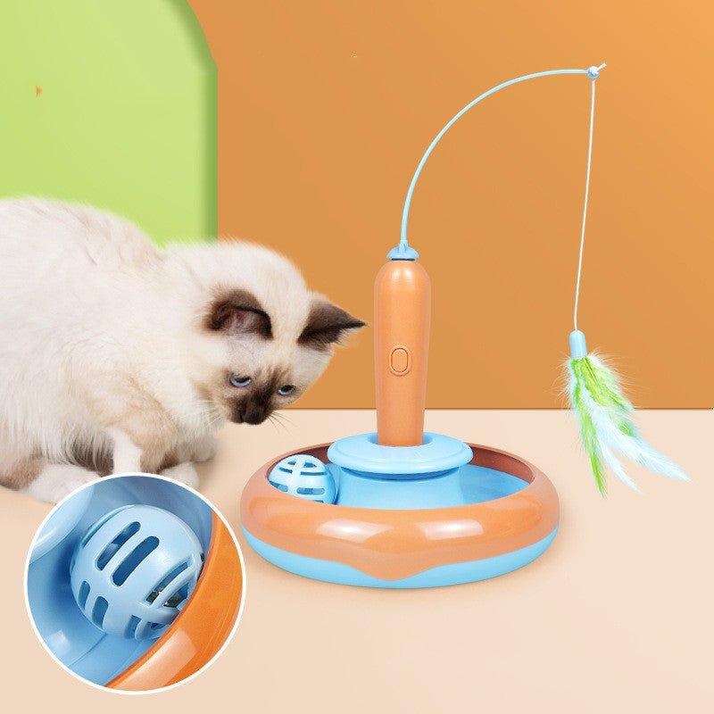 2-in-1 interactive self-play cat toy with feather and ball track