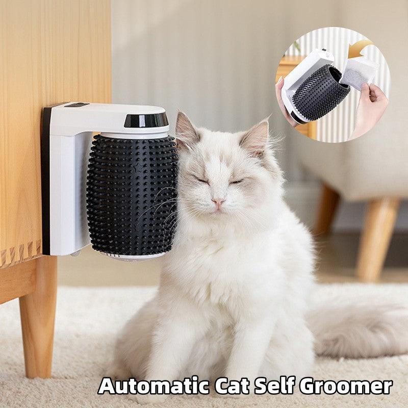 USB cat self-grooming station with automatic spinning brush