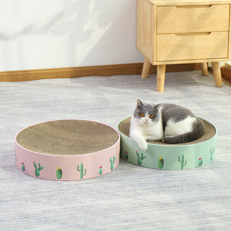 Round corrugated cardboard cat scratcher bed