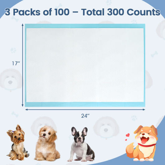 Dog and Puppy Pee Pads 24" x 17" (300 Counts) for Potty Training-Blue-1