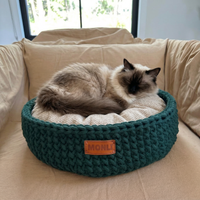 Handcrafted Cotton Rope Pet Bed Forest Green — close-up detail