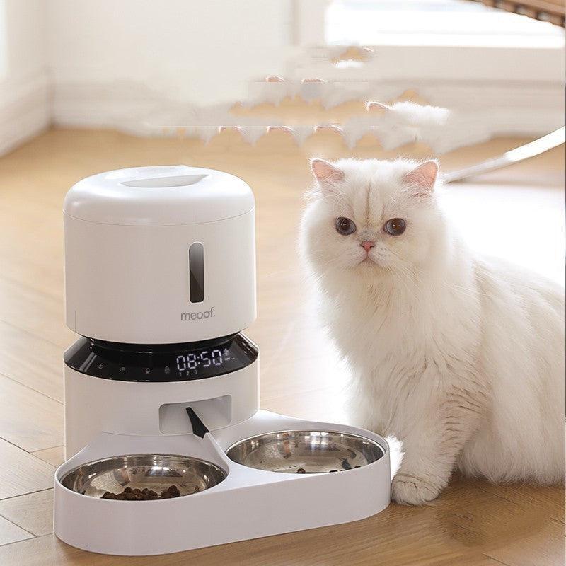 Automatic dual cat feeder with two bowls and voice recording