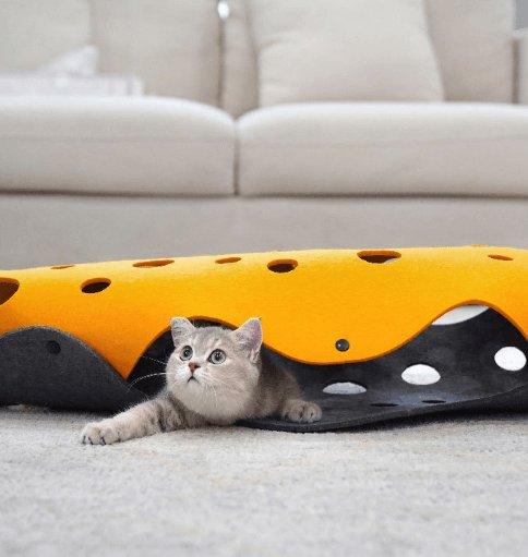 Wool felt cheese cat adventure tunnel and hideaway