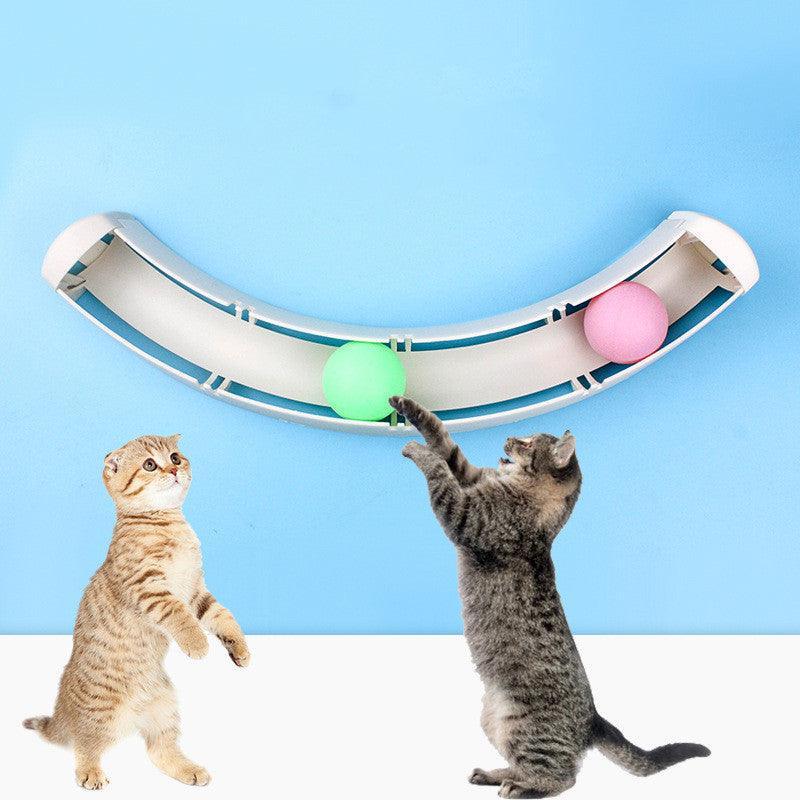 Curved track ball cat toy for self-play