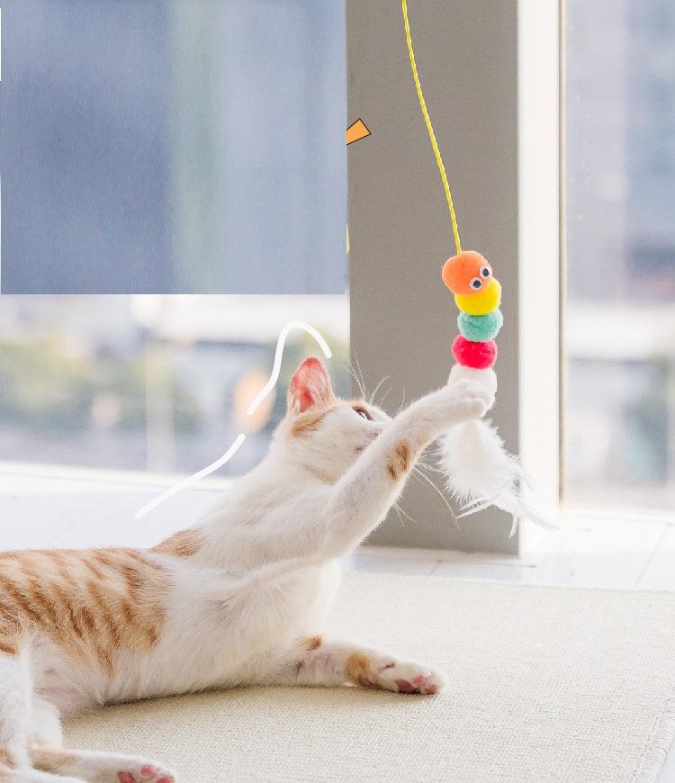 2-meter interactive cat wand toy with feather and bell