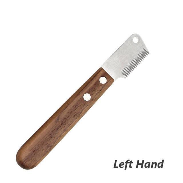 Wooden handle dog hair removal knife and deshedding tool