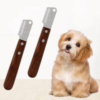 Wooden Handle Dog Hair Removal Knife — close-up detail