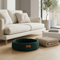 Handcrafted Cotton Rope Pet Bed Forest Green — side angle
